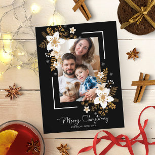 Prettig kerstfeest Witte Bloemen Vakantie Foto Briefkaart