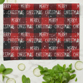Prettig kerstfeest Witte bomen op Buffalo Plaid Theedoek (Gevouwen)
