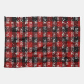 Prettig kerstfeest Witte bomen op Buffalo Plaid Theedoek (Horizontaal)
