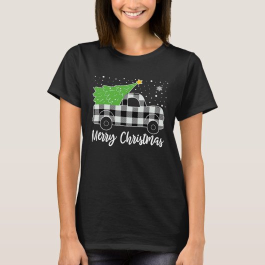 Prettig kerstfeest Witte Buffalo geruite boom mann T-shirt (Voorkant)