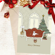 Prettig kerstfeest witte kat kerstkaart