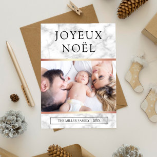 Prettig Kerstfeest Witte marmeren roze gouden fo Feestdagenkaart