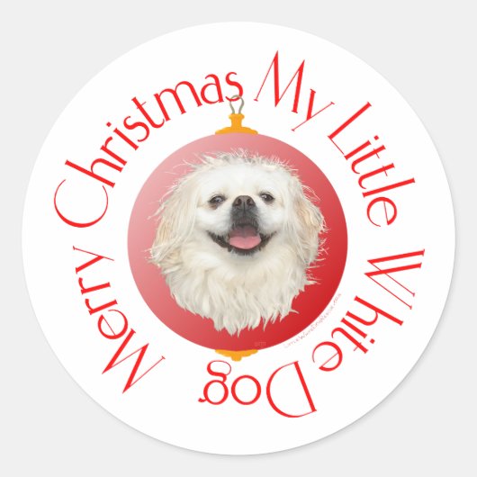 Prettig kerstfeest Witte Pekingees Ronde Sticker (Voorkant)