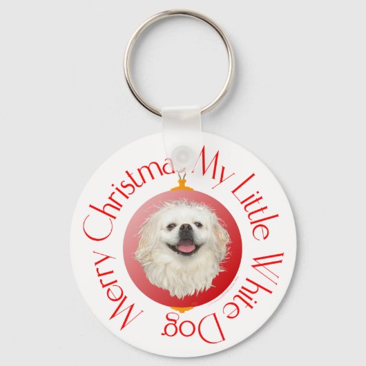 Prettig kerstfeest Witte Pekingees Sleutelhanger (Voorkant)