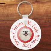 Prettig kerstfeest Witte Pekingees Sleutelhanger (Voorkant)