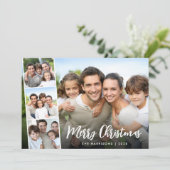 Prettig kerstfeest witte script foto strook feestdagenkaart (Staand voorkant)