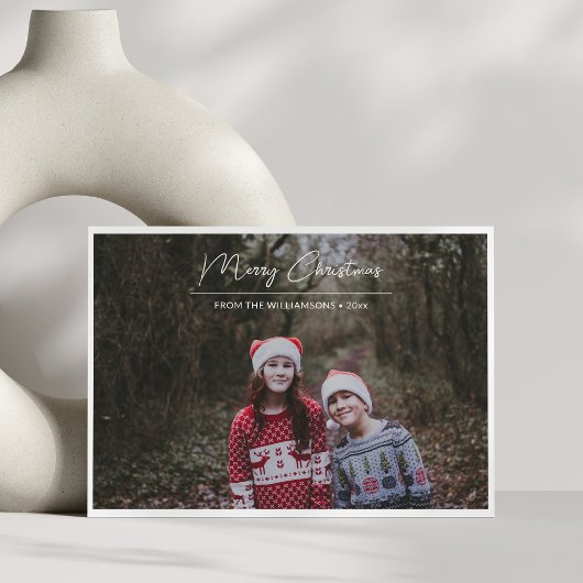 Prettig kerstfeest witte script overlay rand foto feestdagenkaart