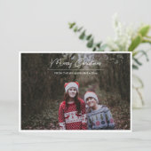 Prettig kerstfeest witte script overlay rand foto feestdagenkaart (Staand voorkant)