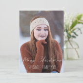 Prettig kerstfeest witte scripttypografie feestdagenkaart (Staand voorkant)