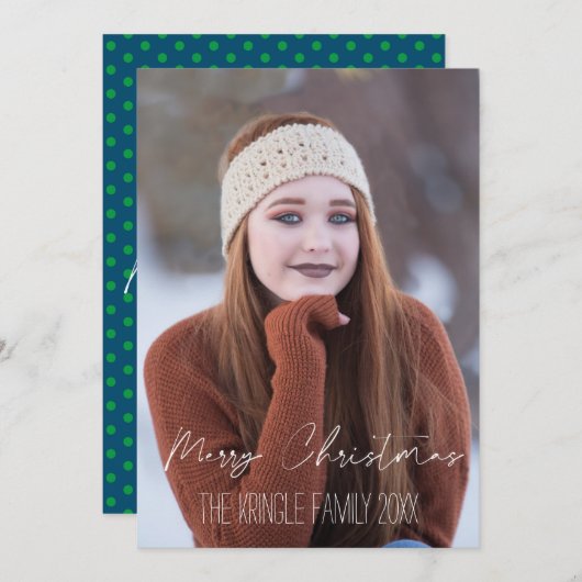 Prettig kerstfeest witte scripttypografie feestdagenkaart (Voorkant / Achterkant)