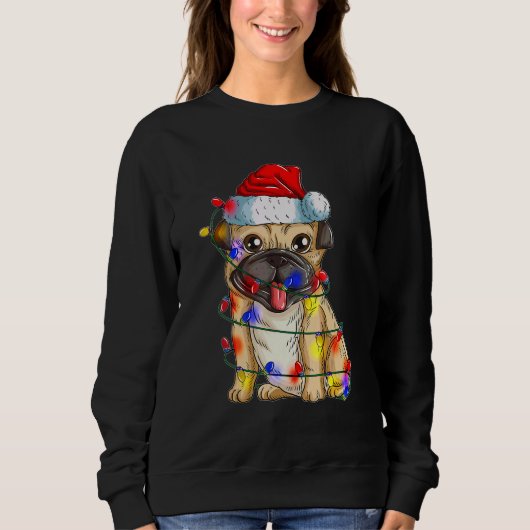 Prettig kerstfeest Xmas feest verlichte hond Pug Trui (Voorkant)