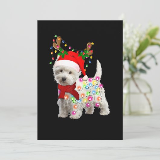 Prettig kerstfeest Xmas Westie Hond Rendier Cospla Kaart (Staand voorkant)