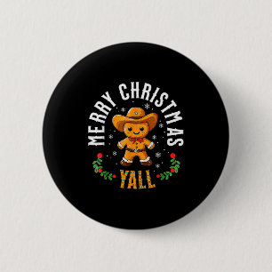 Prettig kerstfeest Y'all Gingerbread Cowboy Howdy Ronde Button 5,7 Cm