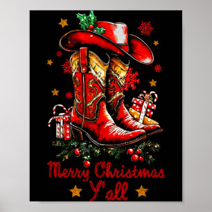 Prettig kerstfeest Yall Howdy Kerst Laarzen Cowgir Poster