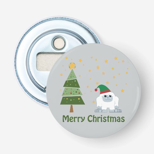 Prettig kerstfeest Yeti Button Flesopener (Voorkant)