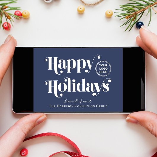 Prettig Kerstfeest Zakelijk Logo QR Code Blauw Feestdagen Kaart