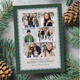 Prettig kerstfeest zes foto collage groen blauw feestdagenkaart