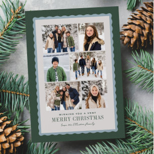 Prettig kerstfeest zes foto collage groen blauw feestdagenkaart