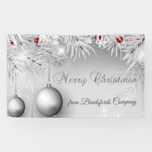 Prettig kerstfeest, Zilveren ballen, Sneeuwvlokken Spandoek
