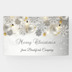 Prettig kerstfeest, Zilveren Sneeuwvlokken,Ballen, Spandoek