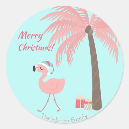 Prettig kerstfeest  -  Zoete Tropische Kerstman Fl Ronde Sticker (Voorkant)