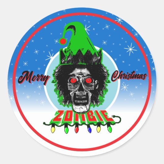 Prettig kerstfeest Zombie Blauwe Cirkel Ronde Sticker (Voorkant)