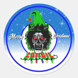 Prettig kerstfeest Zombie Wit Schrift Ronde Sticker