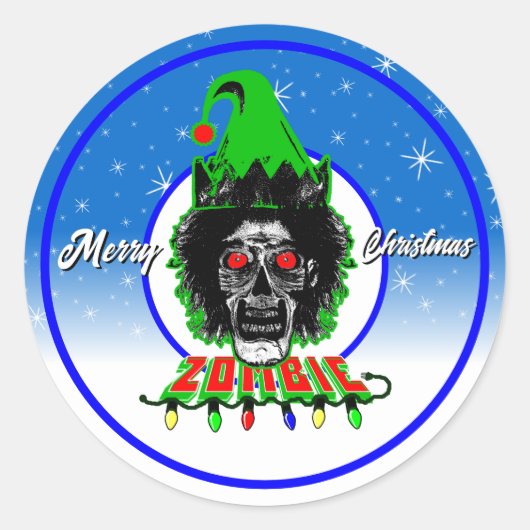 Prettig kerstfeest Zombie Wit Schrift Ronde Sticker (Voorkant)