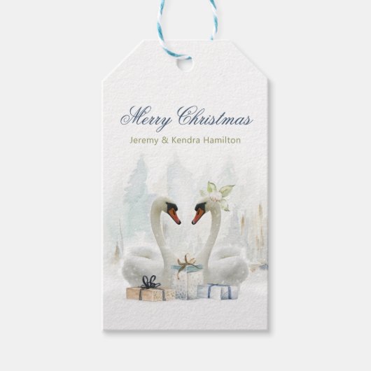 Prettig Kerstfeest Zwanen Elegant Cadeaulabel (Voorkant)