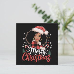 Prettig kerstfeest zwart Afrikaans meisje kerstmut Feestdagenkaart