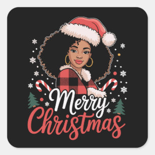 Prettig kerstfeest zwart Afrikaans meisje kerstmut Vierkante Sticker