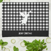 Prettig kerstfeest zwart-wit Buffalo geruite engel Theedoek (Gevouwen)