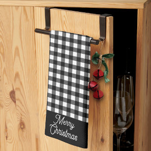 Prettig kerstfeest zwart-wit Buffalo Plaid Theedoek