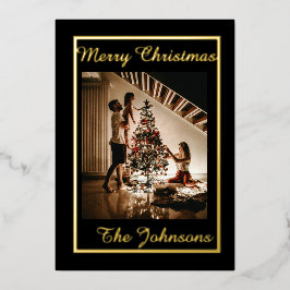 Prettig kerstfeest Zwarte Goud Eenvoudig Modern Fo Folie Feestdagenkaart