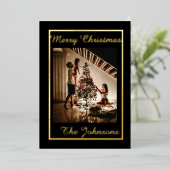 Prettig kerstfeest Zwarte Goud Eenvoudig Modern Fo Folie Feestdagenkaart (Staand Voorkant)