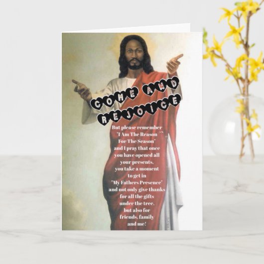 Prettig kerstfeest Zwarte Jezus Kaart (Gele Bloem)