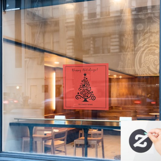 Prettig kerstfeest Zwarte Kerstboom op Rood Raamsticker (Cafe Raam)