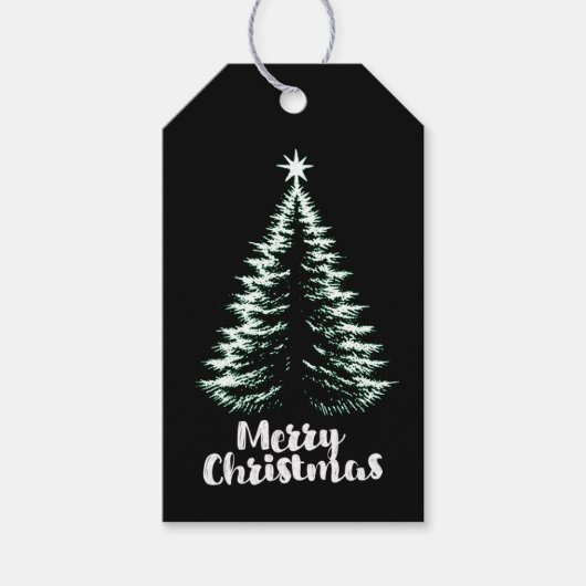 Prettig kerstfeest Zwarte & Mint Vervallen Chic Bo Cadeaulabel (Voorkant)