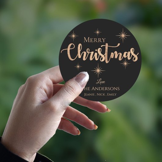 Prettig kerstfeest Zwarte nep goud typografie naam Ronde Sticker