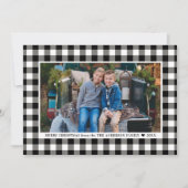 Prettig kerstfeest Zwarte Witte Buffalo Plaid Foto Feestdagenkaart (Voorkant)