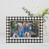 Prettig kerstfeest Zwarte Witte Buffalo Plaid Foto Feestdagenkaart (Staand voorkant)