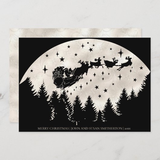 Prettig kerstfeest Zwarte Witte Kerstman slee rend Feestdagenkaart (Voorkant / Achterkant)