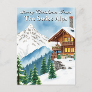 Prettig kerstfeest Zwitserse Alpen Sneeuw Chalet B Briefkaart