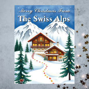 Prettig kerstfeest Zwitserse Alpen Winter Chalet V Briefkaart