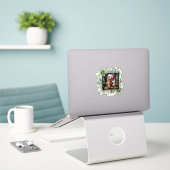 Prettig Kerstfeesthuisdier Foto Krans Sticker (Laptop op bureau)