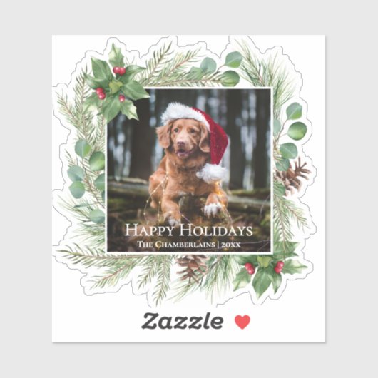 Prettig Kerstfeesthuisdier Foto Krans Sticker (Vel)