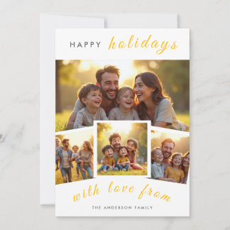Prettig kerstfeestijd | Minimalistisch Goud 4 Foto Feestdagenkaart