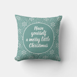 Prettig Kerstfeestje Turquoise Witte Sneeuwvlokken Kussen