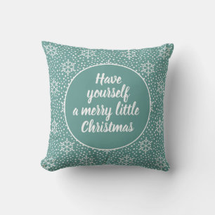 Prettig Kerstfeestje Turquoise Witte Sneeuwvlokken Kussen