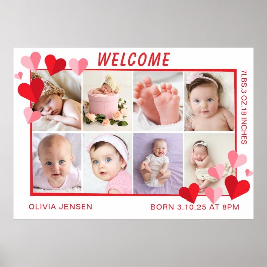 Prettig Kerstkind Geboorte Stats 4 Foto Rood hart Poster (Voorkant)